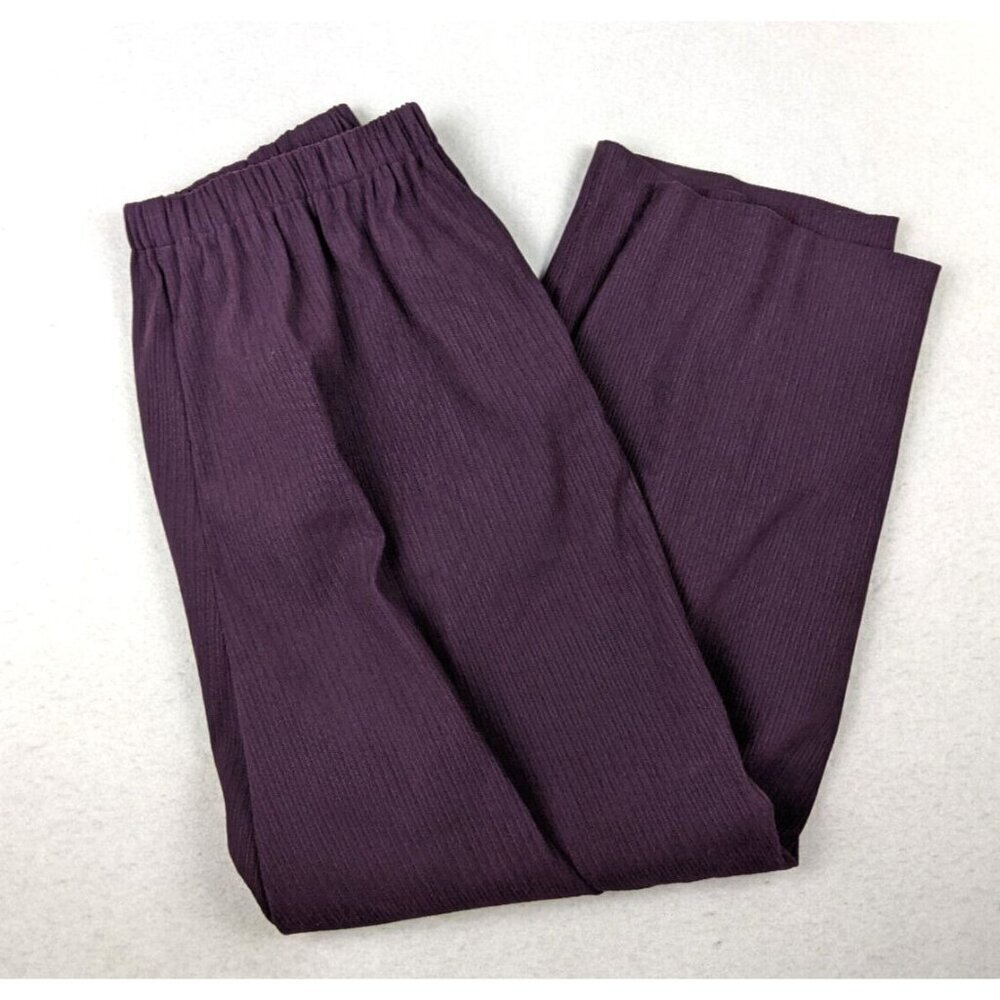 T & COMPANY - WOMEN'S PURPLE STRIPED ELASTIC WAIST PULL-ON PANTS - SIZE 12